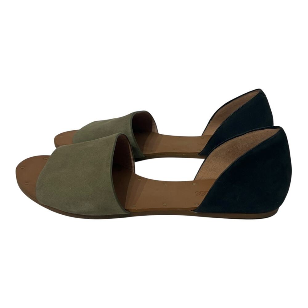 Madewell Thea Olive Green & Navy Flat Leather Sandals Size 7 - Picture 2 of 10